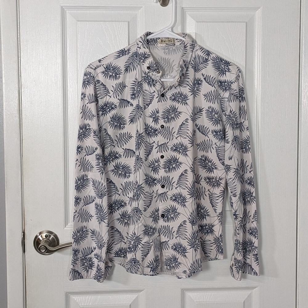 Boy's Tropical Leaf Print Snap-Up‎ Long Sleeve Collared Top Size XXL from RM-HQ